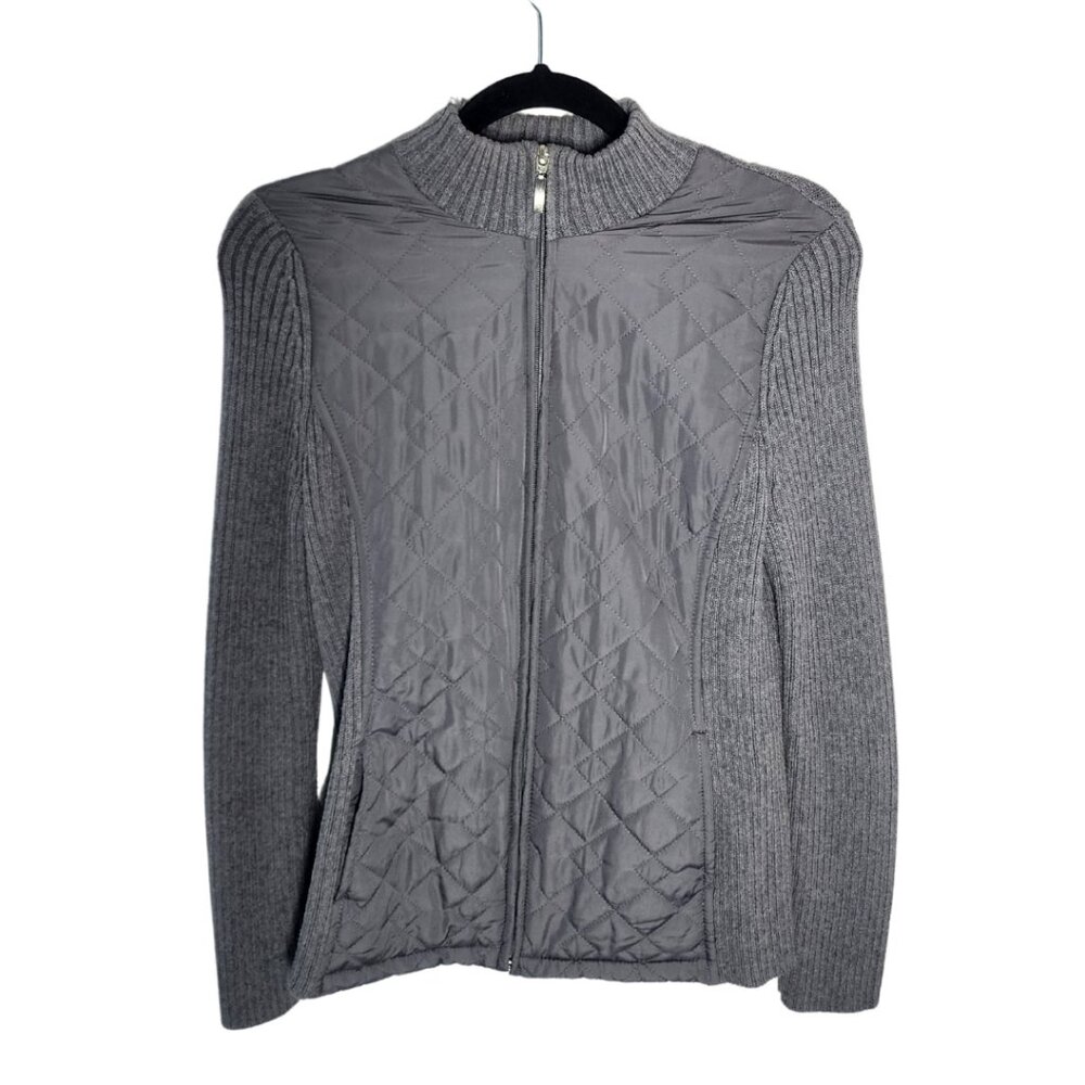 Croft & Barrow Womens Sweater Full Zip Jacket Quilted Front Gray Size S